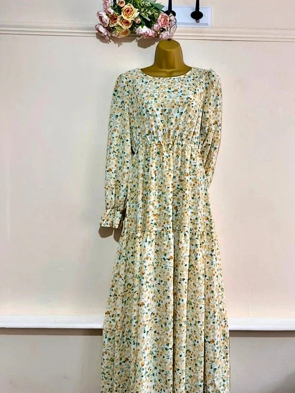 Floral Maxi Dress in Cream & Blue